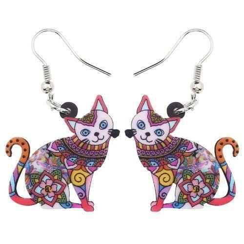 Acrylic Happy Floral Cat Pattern Earring Charm Jewelry BOS1141 - Touchy Style