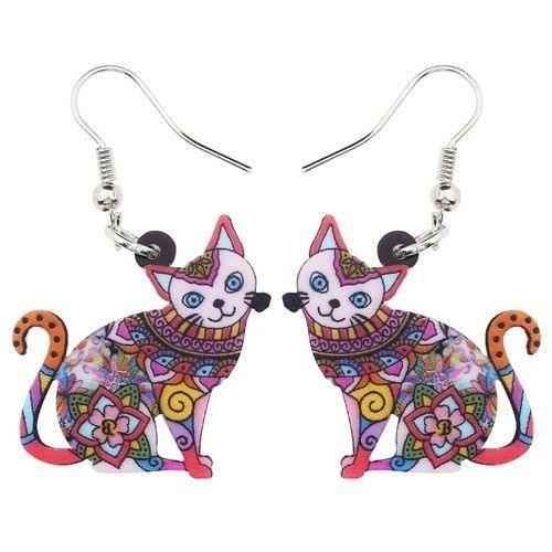 Acrylic Happy Floral Cat Pattern Earring Charm Jewelry BOS1141 - Touchy Style .