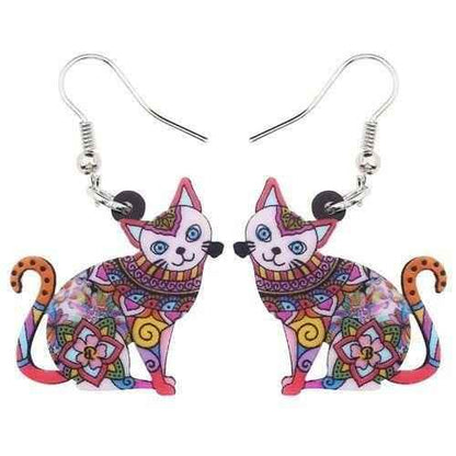 Acrylic Happy Floral Cat Pattern Earring Charm Jewelry BOS1141 - Touchy Style .