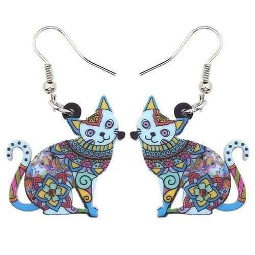 Acrylic Happy Floral Cat Pattern Earring Charm Jewelry BOS1141 - Touchy Style