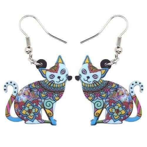 Acrylic Happy Floral Cat Pattern Earring Charm Jewelry BOS1141 - Touchy Style .