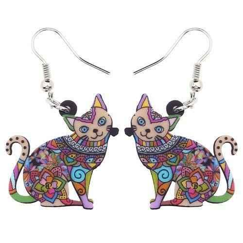 Acrylic Happy Floral Cat Pattern Earring Charm Jewelry BOS1141 - Touchy Style