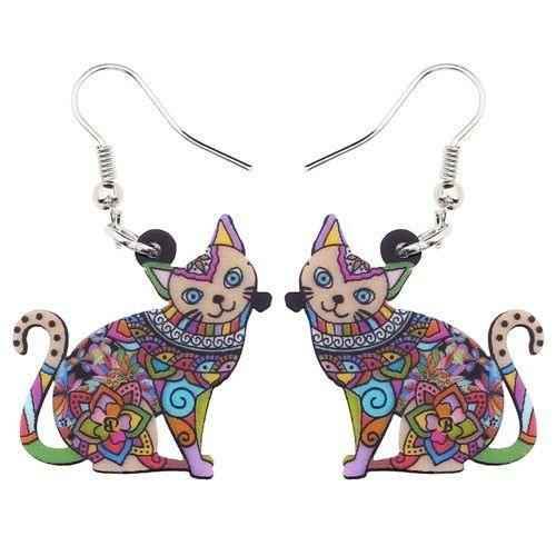 Acrylic Happy Floral Cat Pattern Earring Charm Jewelry BOS1141 - Touchy Style .