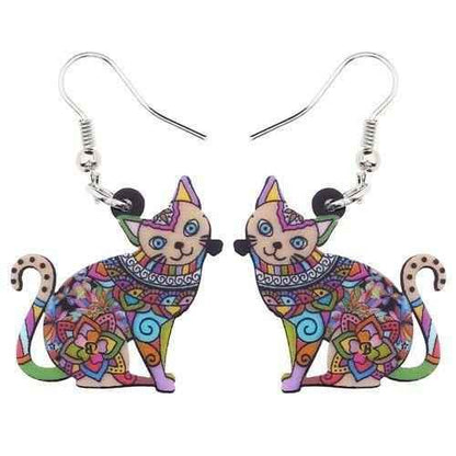 Acrylic Happy Floral Cat Pattern Earring Charm Jewelry BOS1141 - Touchy Style .