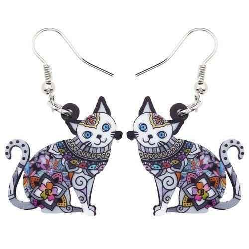 Acrylic Happy Floral Cat Pattern Earring Charm Jewelry BOS1141 - Touchy Style