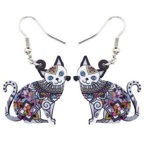 Acrylic Happy Floral Cat Pattern Earring Charm Jewelry BOS1141 - Touchy Style .