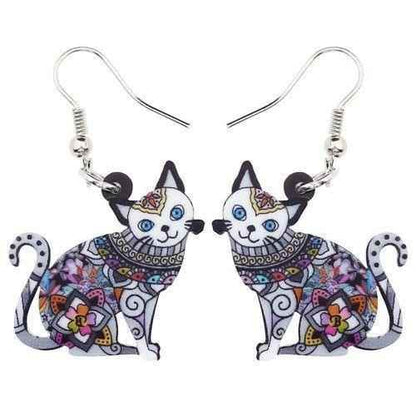 Acrylic Happy Floral Cat Pattern Earring Charm Jewelry BOS1141 - Touchy Style