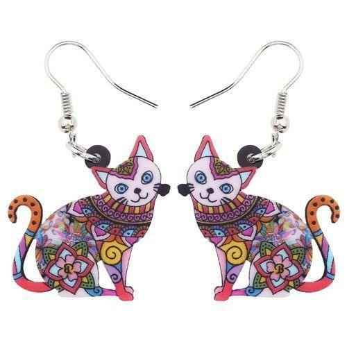 Acrylic Happy Floral Cat Pattern Earring Charm Jewelry BOS1141 - Touchy Style