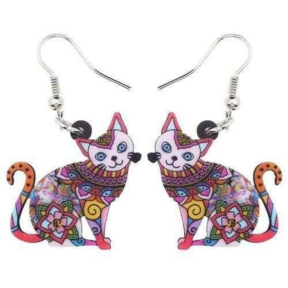 Acrylic Happy Floral Cat Pattern Earring Charm Jewelry BOS1141 - Touchy Style