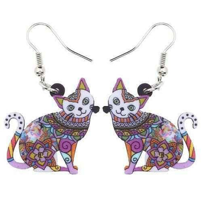 Acrylic Happy Floral Cat Pattern Earring Charm Jewelry BOS1141 - Touchy Style .