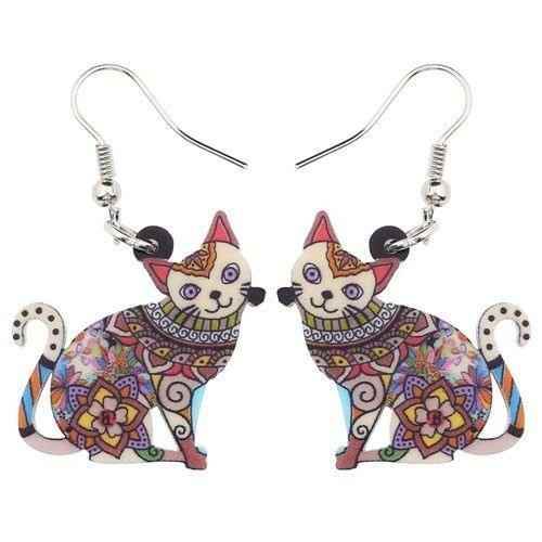 Acrylic Happy Floral Cat Pattern Earring Charm Jewelry BOS1141 - Touchy Style .