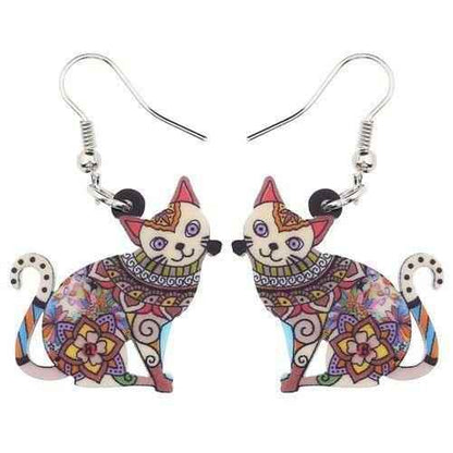 Acrylic Happy Floral Cat Pattern Earring Charm Jewelry BOS1141 - Touchy Style .