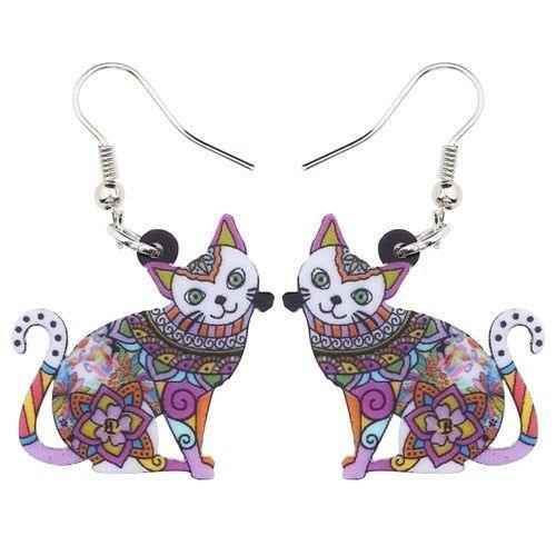 Acrylic Happy Floral Cat Pattern Earring Charm Jewelry BOS1141 - Touchy Style