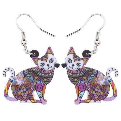 Acrylic Happy Floral Cat Pattern Earring Charm Jewelry BOS1141 - Touchy Style .