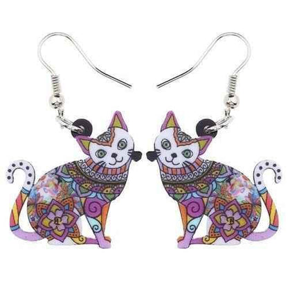 Acrylic Happy Floral Cat Pattern Earring Charm Jewelry BOS1141 - Touchy Style