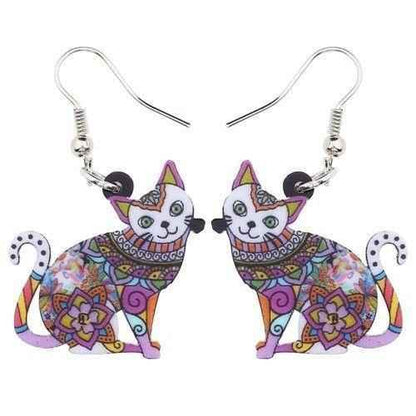 Acrylic Happy Floral Cat Pattern Earring Charm Jewelry BOS1141 - Touchy Style .