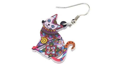 Acrylic Happy Floral Cat Pattern Earring Charm Jewelry BOS1141 - Touchy Style