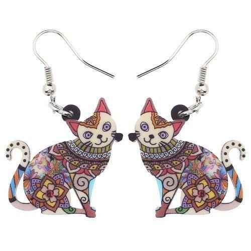 Acrylic Happy Floral Cat Pattern Earring Charm Jewelry BOS1141 - Touchy Style