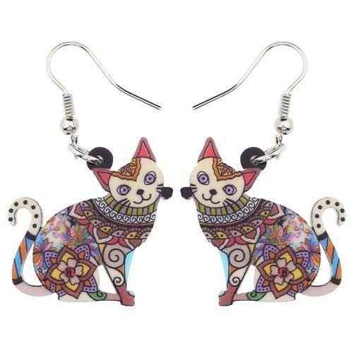 Acrylic Happy Floral Cat Pattern Earring Charm Jewelry BOS1141 - Touchy Style .