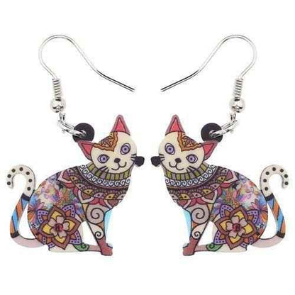Acrylic Happy Floral Cat Pattern Earring Charm Jewelry BOS1141 - Touchy Style