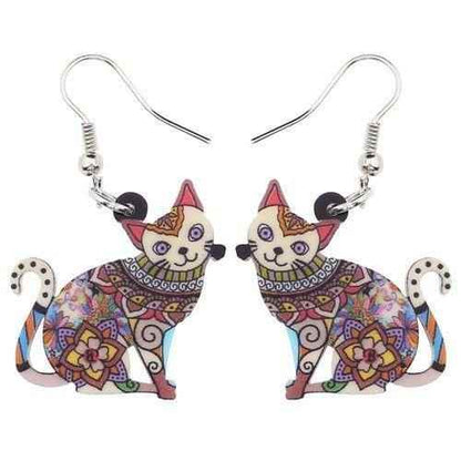 Acrylic Happy Floral Cat Pattern Earring Charm Jewelry BOS1141 - Touchy Style .