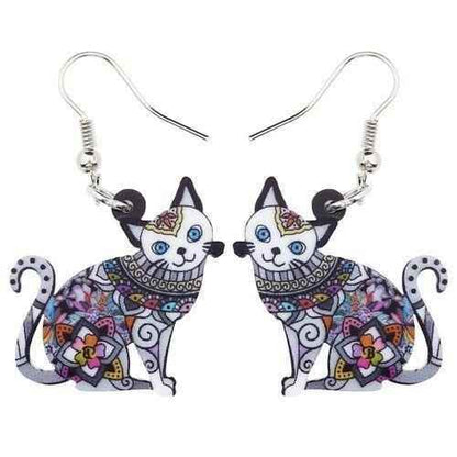 Acrylic Happy Floral Cat Pattern Earring Charm Jewelry BOS1141 - Touchy Style