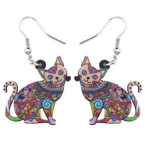 Acrylic Happy Floral Cat Pattern Earring Charm Jewelry BOS1141 - Touchy Style .