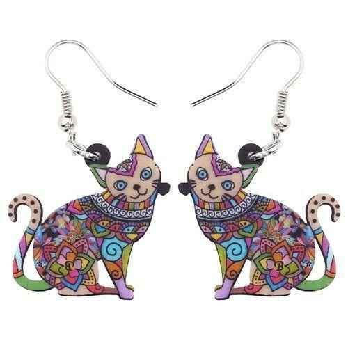 Acrylic Happy Floral Cat Pattern Earring Charm Jewelry BOS1141 - Touchy Style