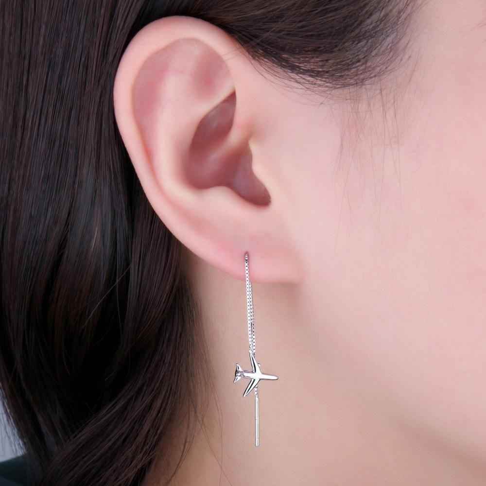 Airplane 925 Sterling Silver Long Earrings Charm Jewelry JOS0126 - Touchy Style