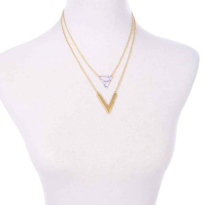 Artificial Marble Triangle Pendant Multi-Layer Necklaces Charm Jewelry KMOS0400 - Touchy Style