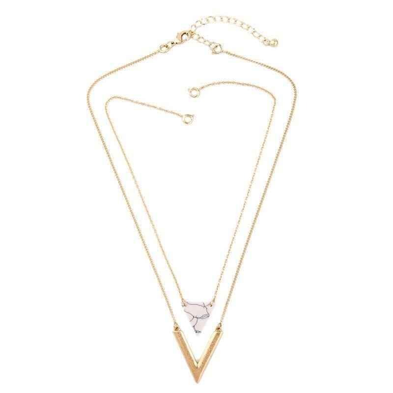 Artificial Marble Triangle Pendant Multi-Layer Necklaces Charm Jewelry KMOS0400 - Touchy Style .