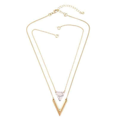 Artificial Marble Triangle Pendant Multi-Layer Necklaces Charm Jewelry KMOS0400 - Touchy Style .