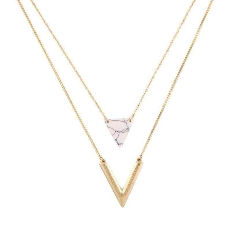 Artificial Marble Triangle Pendant Multi-Layer Necklaces Charm Jewelry KMOS0400 - Touchy Style .