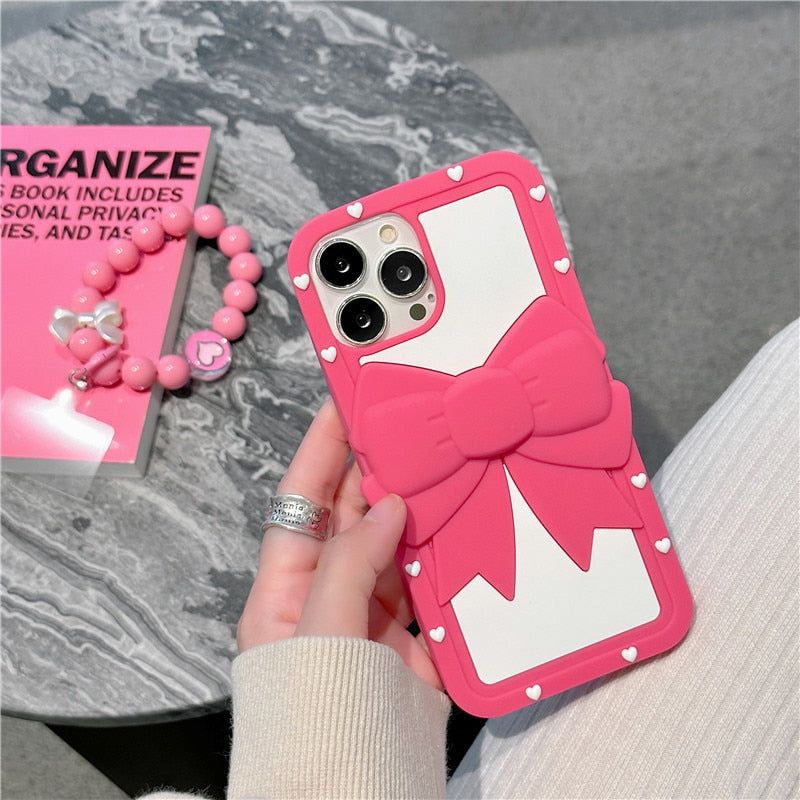 Big Bowknot Cute Phone Cases With beads Lanyard For iPhone 14 13 12 11 Pro XS Max XR X SE 2020 7 8 Plus - Touchy Style .