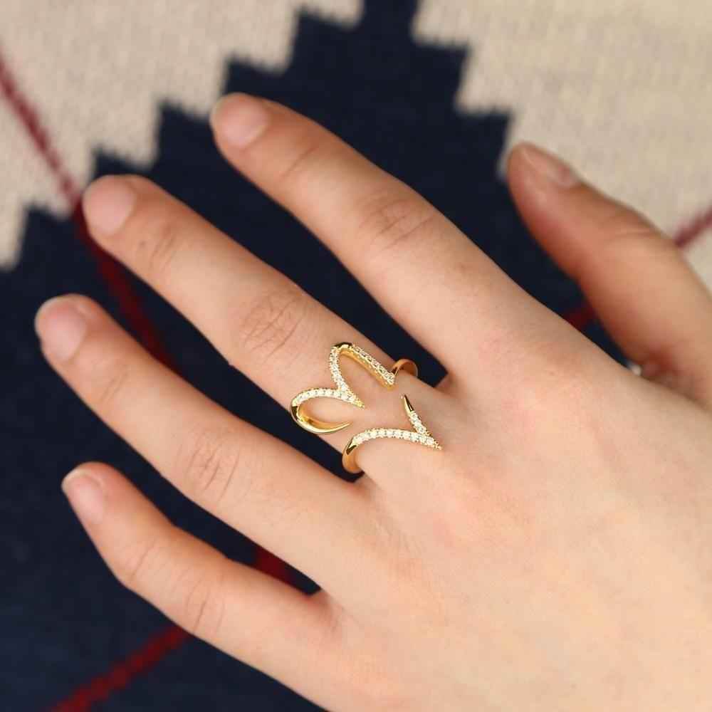 Big Heart Golden Color Finger Rings Charm Jewelry - Touchy Style .