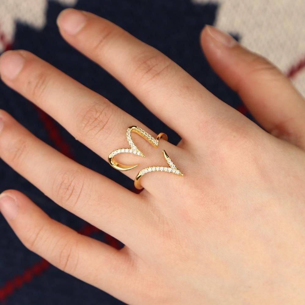 Big Heart Golden Color Finger Rings Charm Jewelry - Touchy Style .