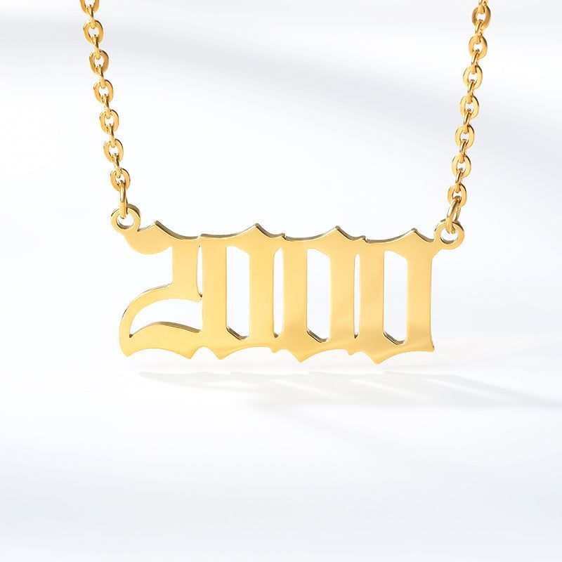 Birth Year Necklace Charm Jewelry NCJSOI31 Stainless Steel Golden Color - Touchy Style .