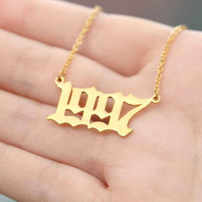 Birth Year Necklace Charm Jewelry NCJSOI31 Stainless Steel Golden Color - Touchy Style .