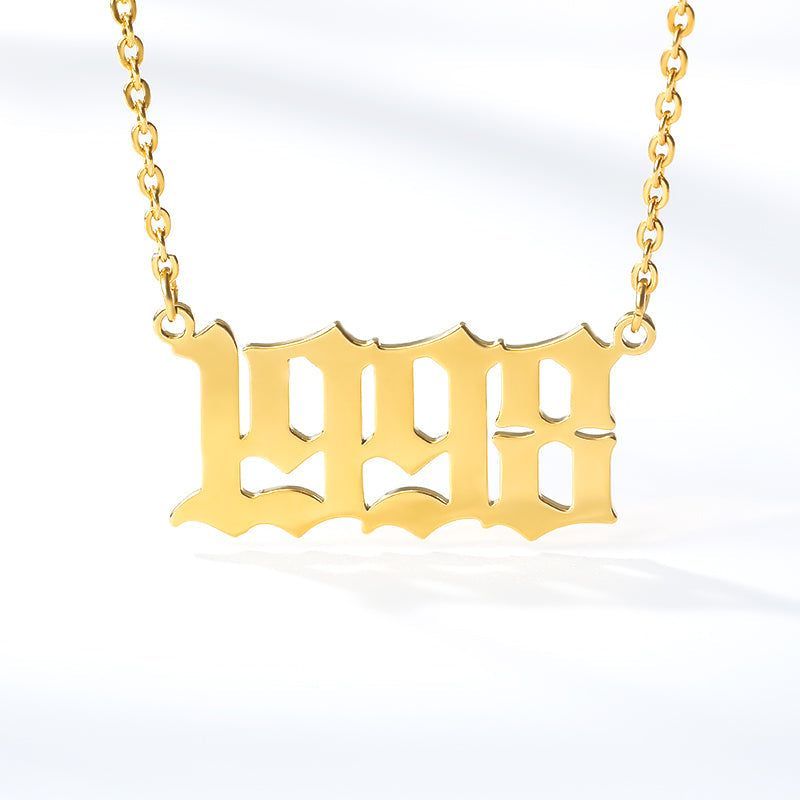Birth Year Necklace Charm Jewelry NCJSOI31 Stainless Steel Golden Color - Touchy Style .