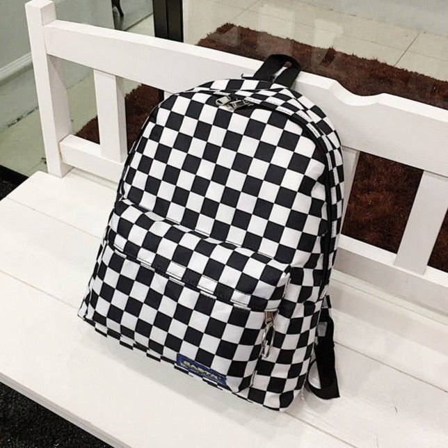 Black and White Plaid Nylon Outdoor Travel Cool Backpacks DBS1254 For School College - Touchy Style .
