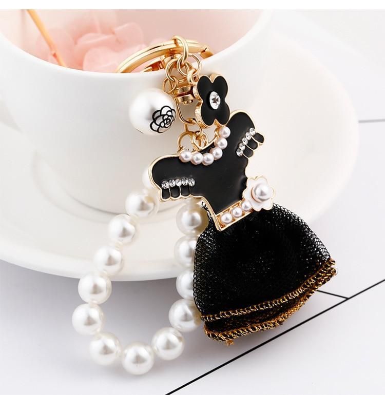 Black Fashion Dress With Pearl Unique Keychains 