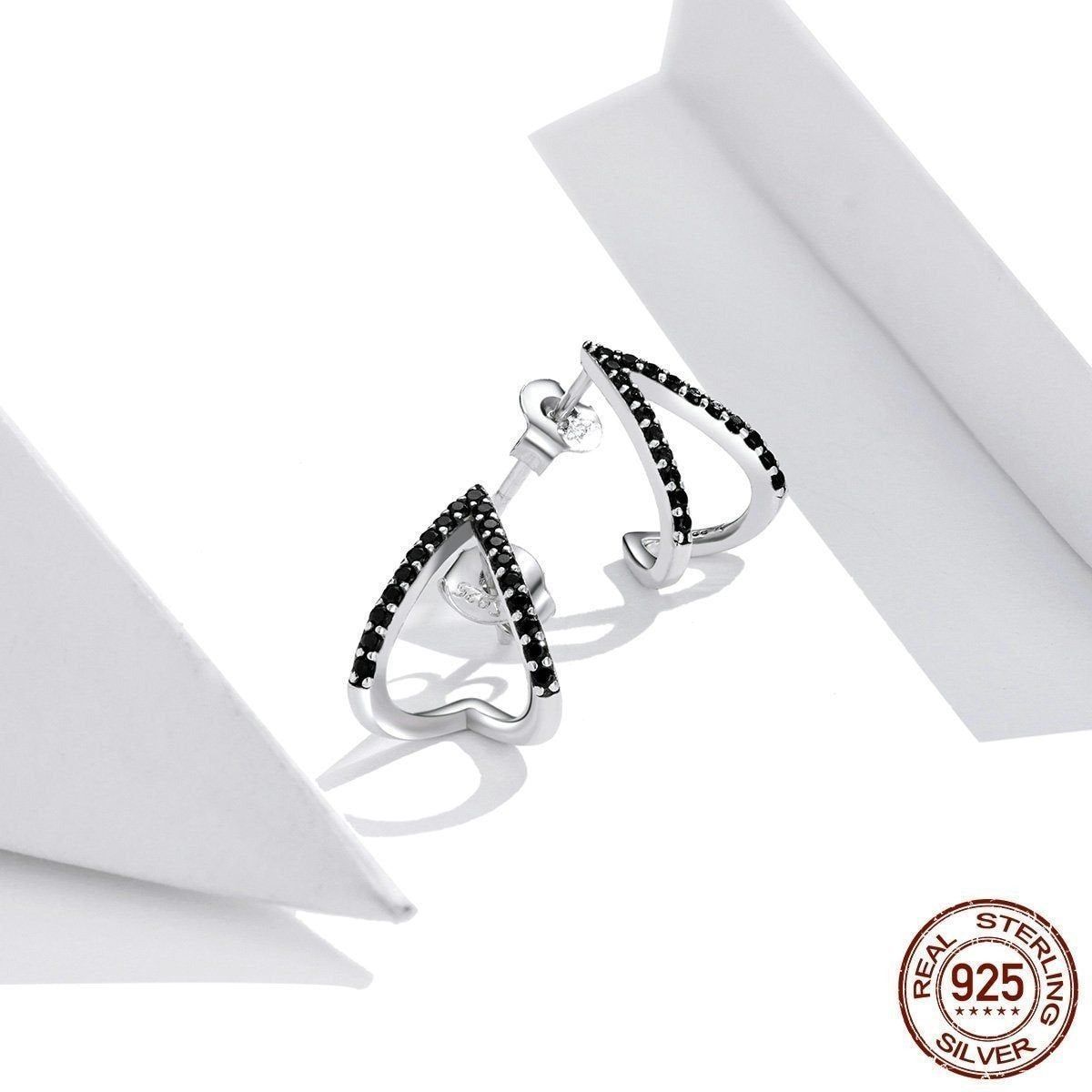 Black Geometry 925 Sterling Silver Stud Earrings Charm Jewelry ECJBOS55 - Touchy Style .