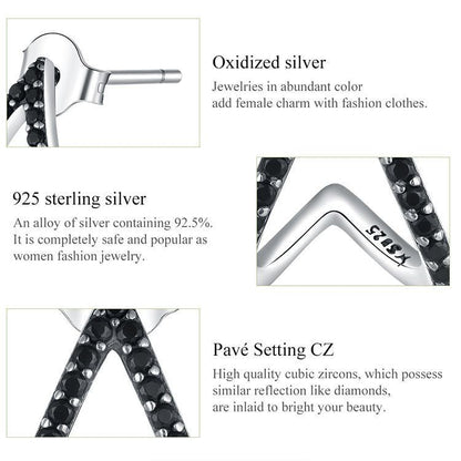 Black Geometry 925 Sterling Silver Stud Earrings Charm Jewelry ECJBOS55 - Touchy Style .