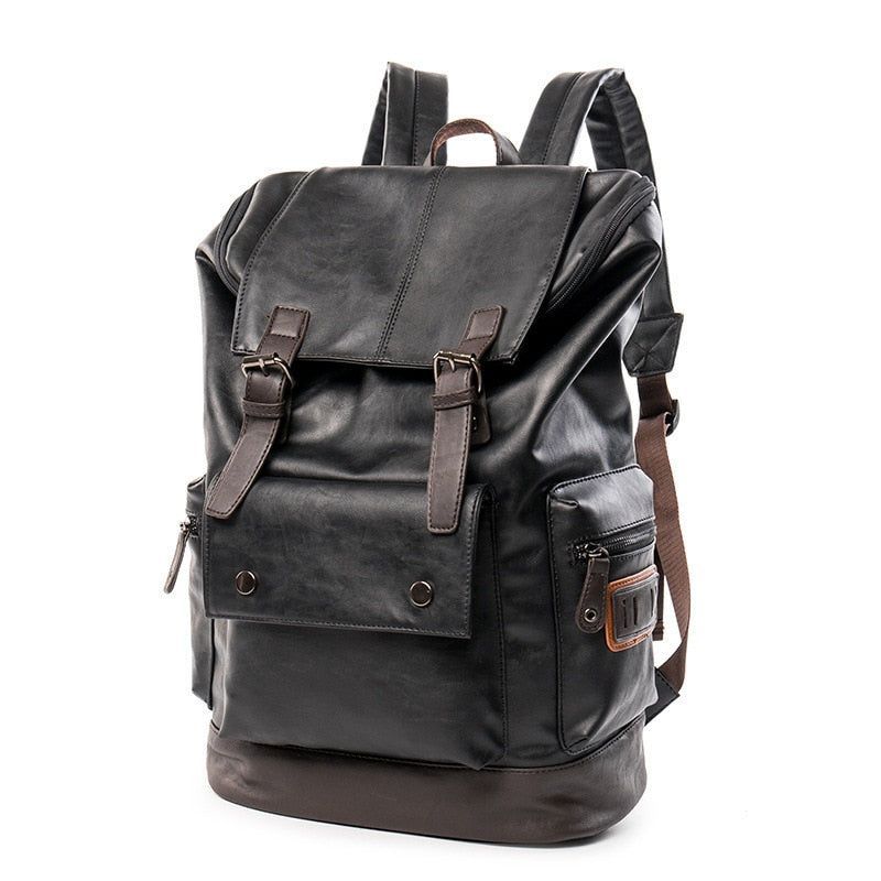 Black Pu Leather Cool Backpack For Men&