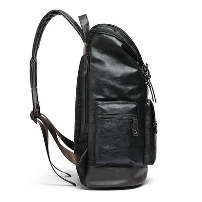 Black Pu Leather Cool Backpack For Men&