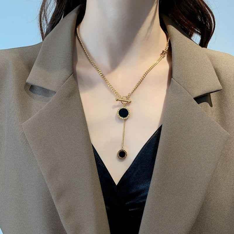 Black Roman Letter Pendant Stainless Steel Necklace Charm Jewelry NCJT38 - Touchy Style