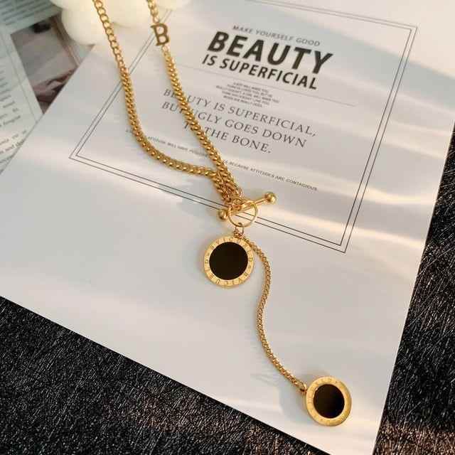 Black Roman Letter Pendant Stainless Steel Necklace Charm Jewelry NCJT38 - Touchy Style