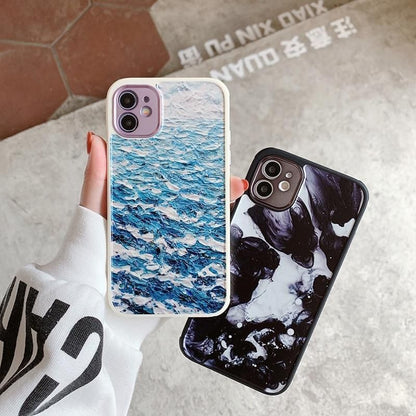 Black White Blue Oil Painting Cute Phone Cases for iPhone 12 11 pro max X XS XR 8 Plus 12mini - Touchy Style .