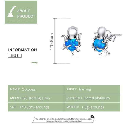 Blue Octopus Heart 925 Sterling Silver Stud Earrings Charm Jewelry BOS1228 - Touchy Style