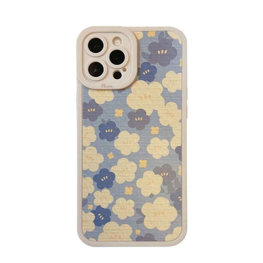 Blue Oil Painting Flowers Cute Phone Cases For iPhone 11 12 13 Pro XS Max X XR 7 8 Plus Se 2 - Touchy Style .